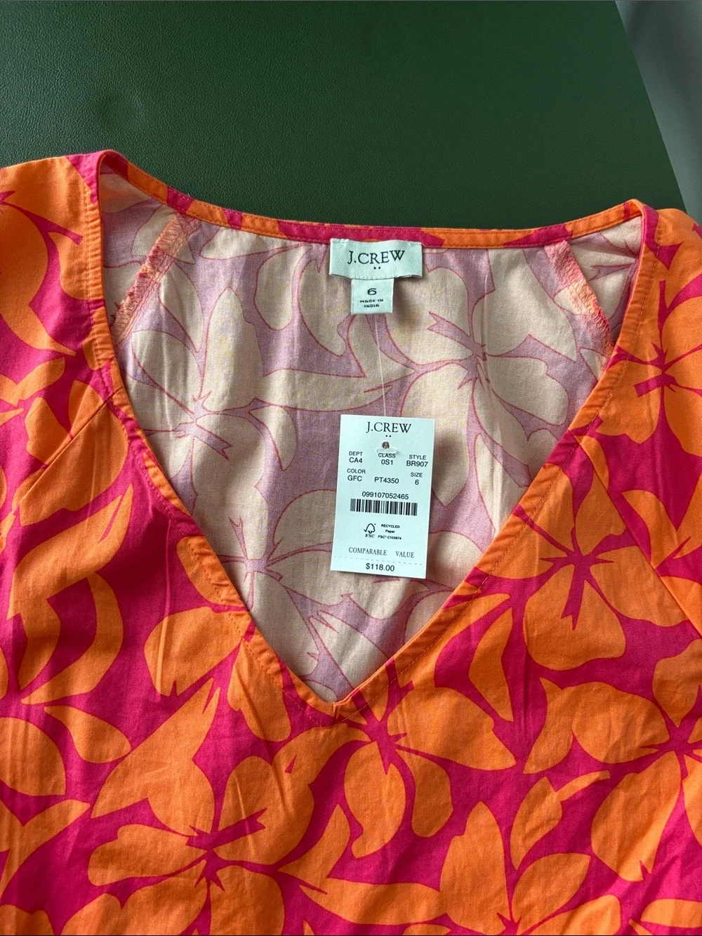 J. Crew Floral V-Neck Midi Dress in Orange & Pink